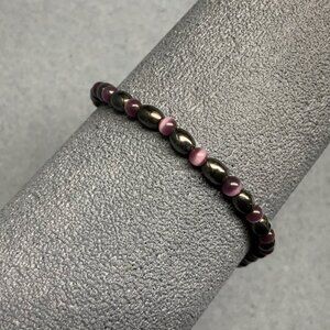 Hematite Moonstone Ankle Bracelet  9 In Stretch Anklet Purple Black Shiny Beaded